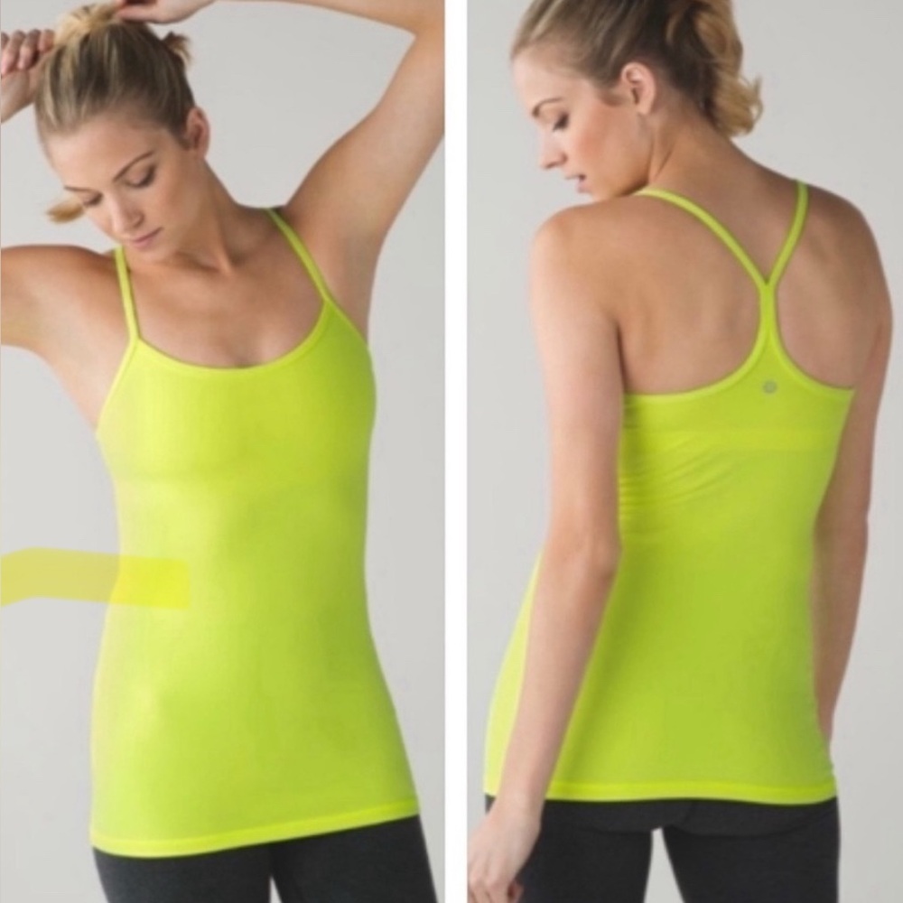 🍋 Lululemon Power Y tank Highlighter Yellow Fitted, size 6,